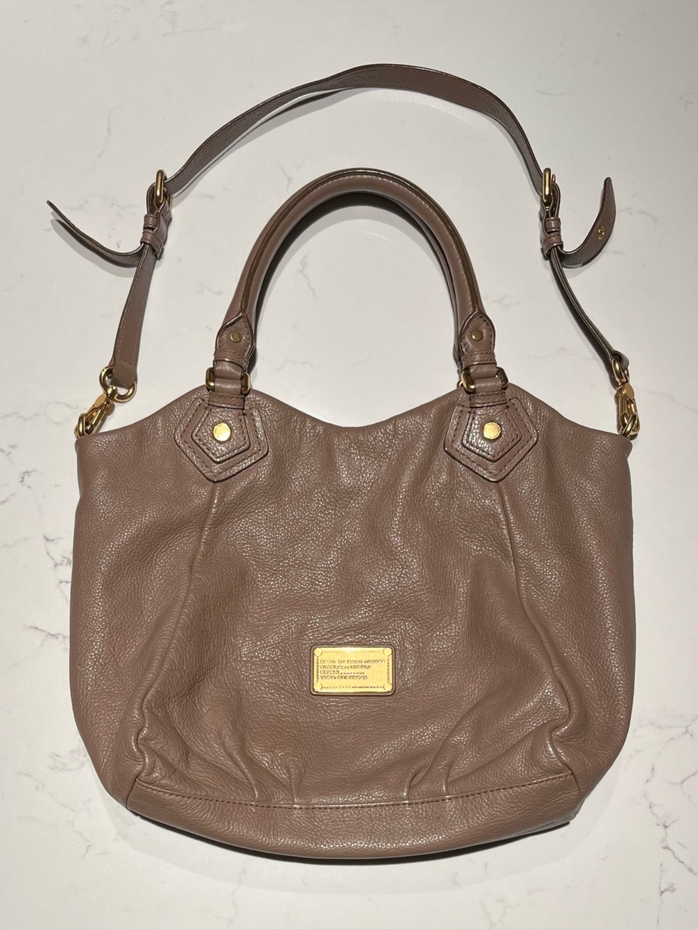 Marc Jacobs Classic Q Francesca Taupe Pebble Leather Handbag